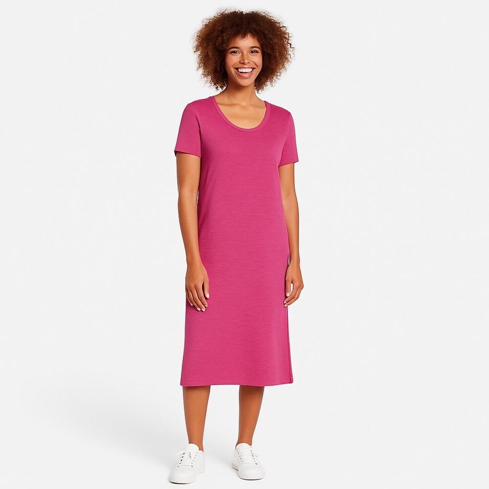 NWT Jessica Simpson Fuchsia Pink Viscose Blend Scoop Neck Midi Dress Large